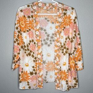 Floral Kimono Cardigan Boho Festival 70s Retro Cottagecore Top L